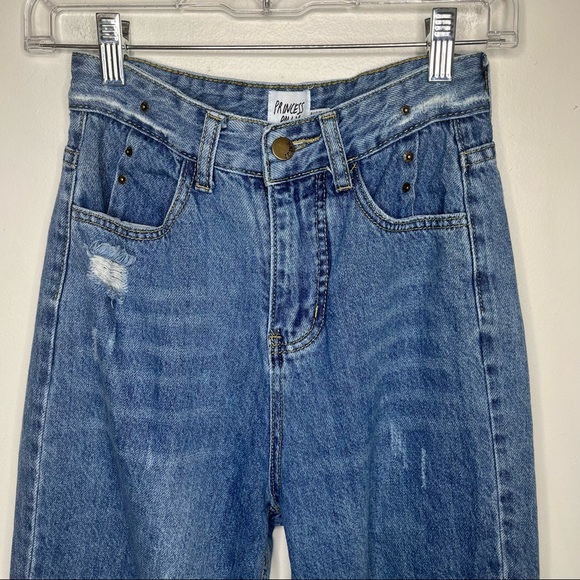 PRINCESS POLLY Balloon Leg Distressed Denim Size 2 Jeans - Picture 3 of 16
